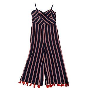 See You Monday Blue Red Tassel Hem Jumpsuit Dress Size X Large Multi-Stripe